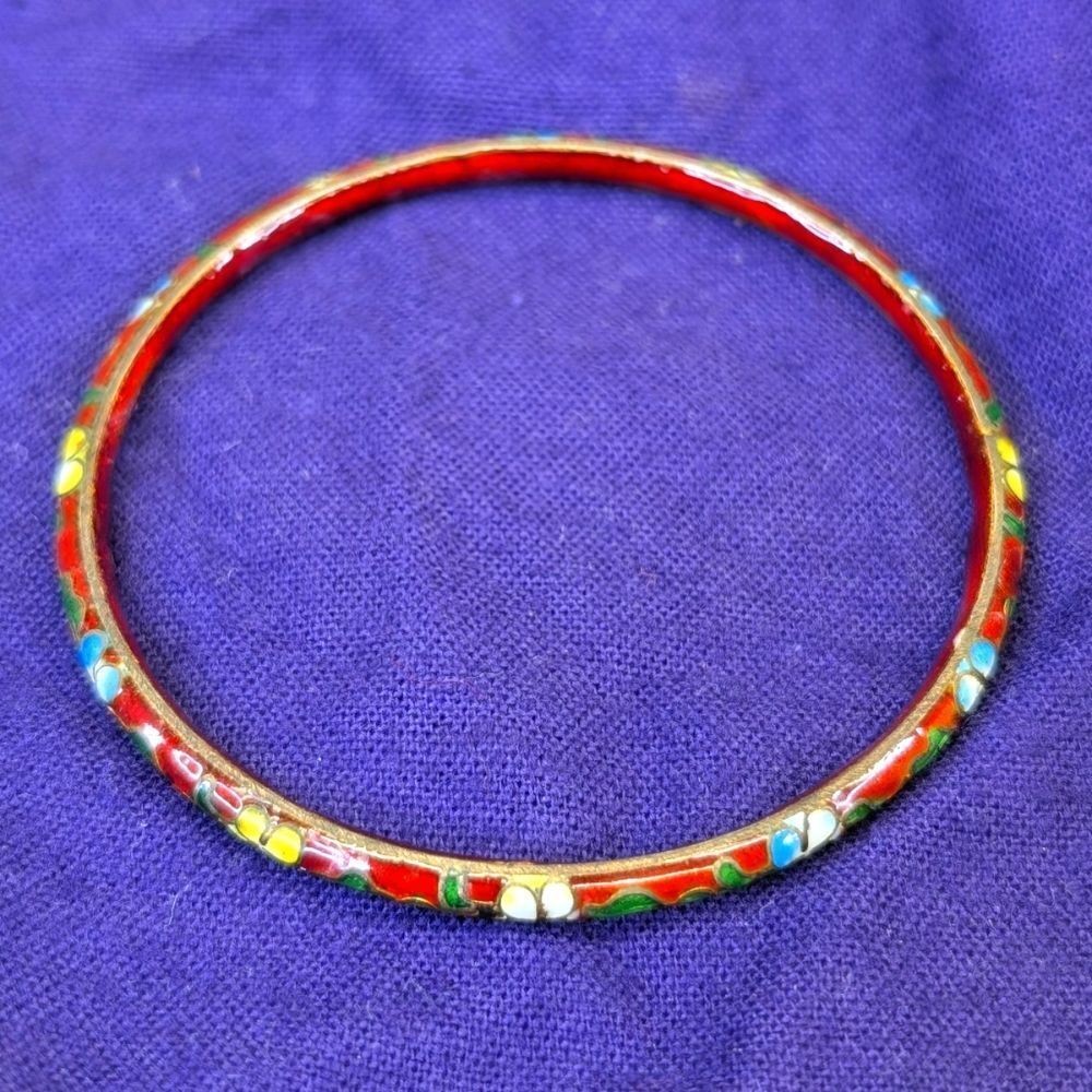 Vintage Enameled Floral Cloisonne Bangle Bracelet